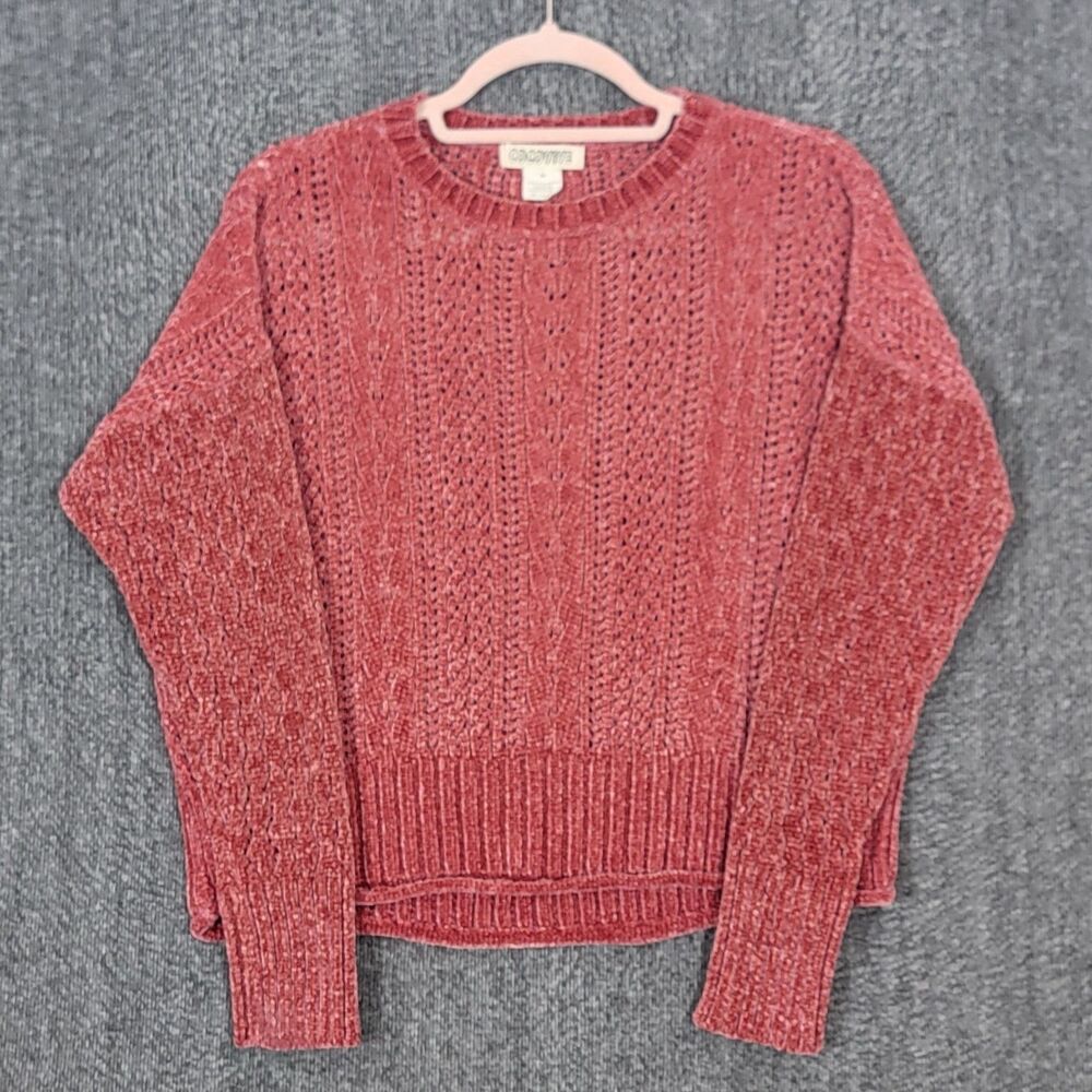 Cocovive Sweater Womens M Mulberry Red Chenille Cable Knit Long Sleeve Boxy Crop